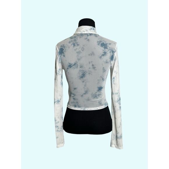 Shein Bae white blue tie dye long sleeves sheer top size Small - Picture 3 of 10